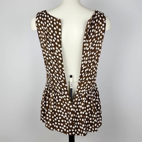 J. Crew Women's Jacquard Peplum Top Brown White Polka Dots Sleeveless Sz  10 - Picture 5 of 13